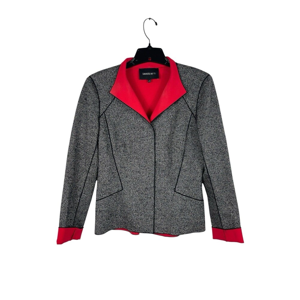 Lafayette 148 New York 6 Wool Blend Tweed Blazer Jacket Red Contrast Stretch
